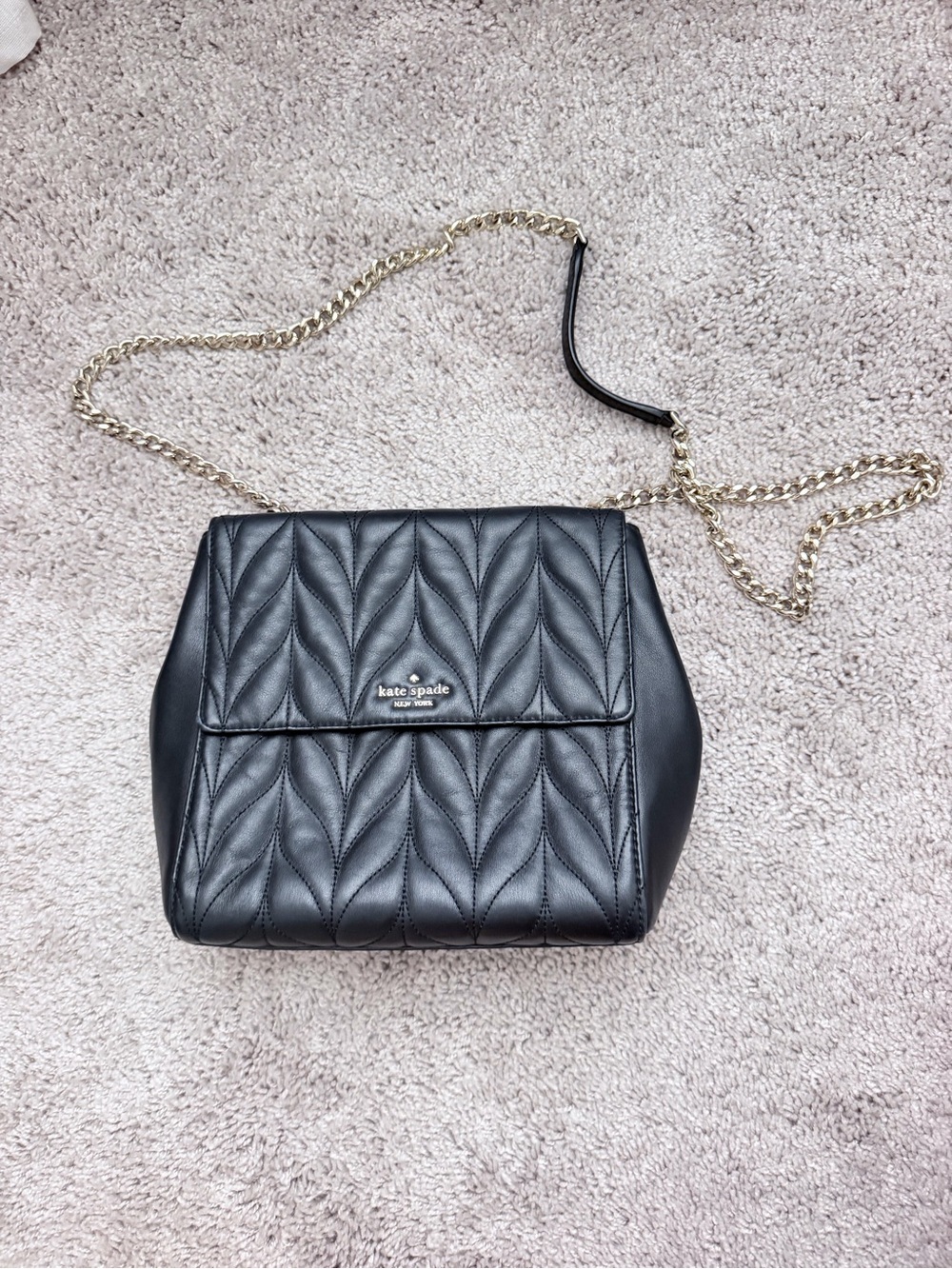 kate spade Black Quilted Leather Crossbody with Gold Chain